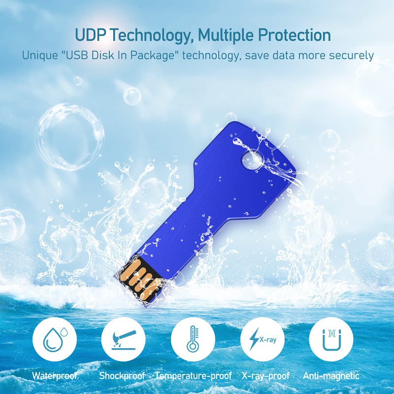 JUANWE 8GB Bulk USB Flash Drive 10 Pack, Waterproof USB Key Jump Drive Colorful Flashdrives 2.0 Portable Metal Memory Storage Stick Mutipack Zip Drive Pendrive 5 Mixcolor - Black/Blue/Pink/Gold/Green - Image 4